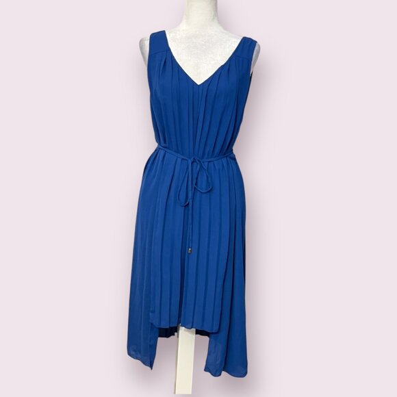 RACHEL Rachel Roy Blue Pleated High-Low Dress Size 6 Sleeveless Belted Lined - Picture 2 of 11